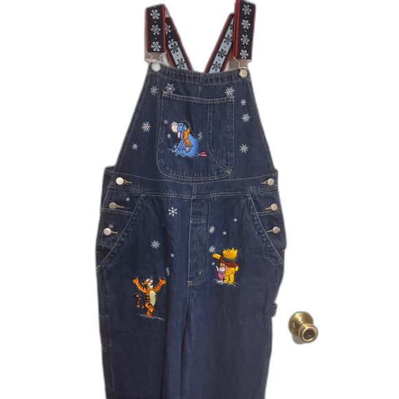 DISNEY CATALOG Women's Vintage Winnie The Pooh Christmas Snow Scene Overalls - Picture 3 of 11